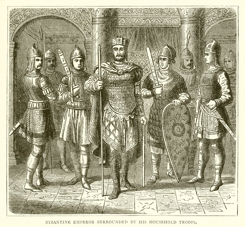 Byzantinischer Kaiser umgeben von seinen Haushalts-Truppen von English School