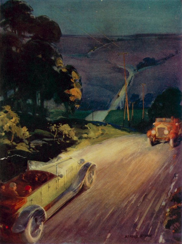 Autos, die in der Nacht vorbeifahren von English School