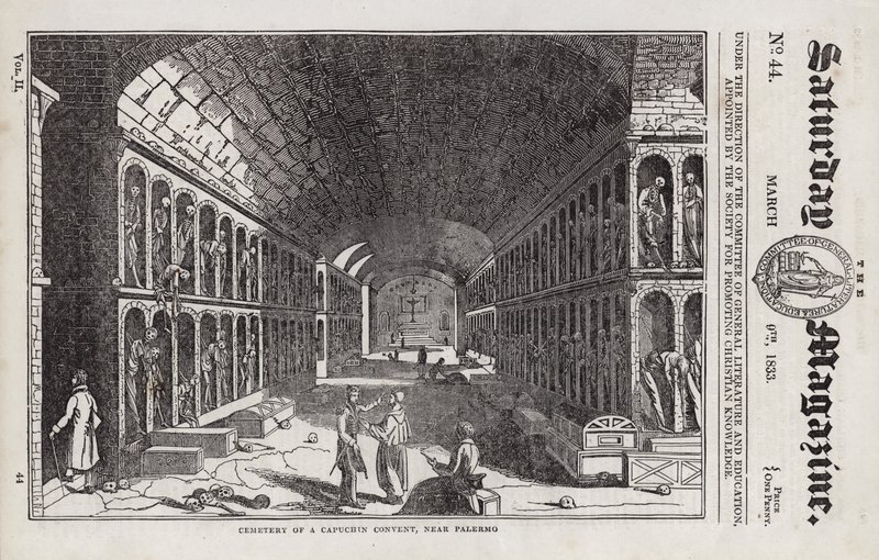 Friedhof, Kapuzinerkloster, bei Palermo, Sizilien, Italien (Gravur) von English School