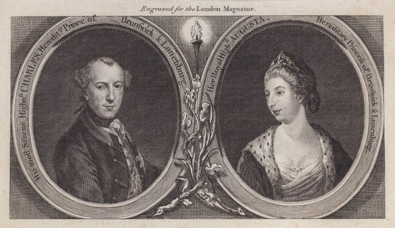 Charles William Ferdinand, Herzog von Braunschweig, und seine Frau, Prinzessin Augusta, Schwester von König George III (Stich) von English School