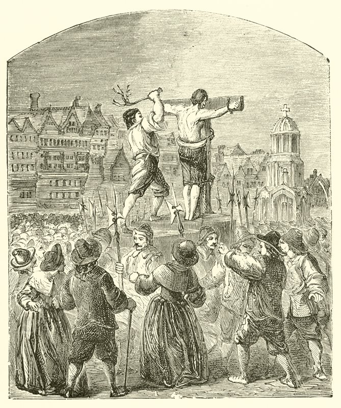Einen Quäker am Pauls Kreuz, Cheapside, zur Zeit von Oliver Cromwell züchtigen von English School