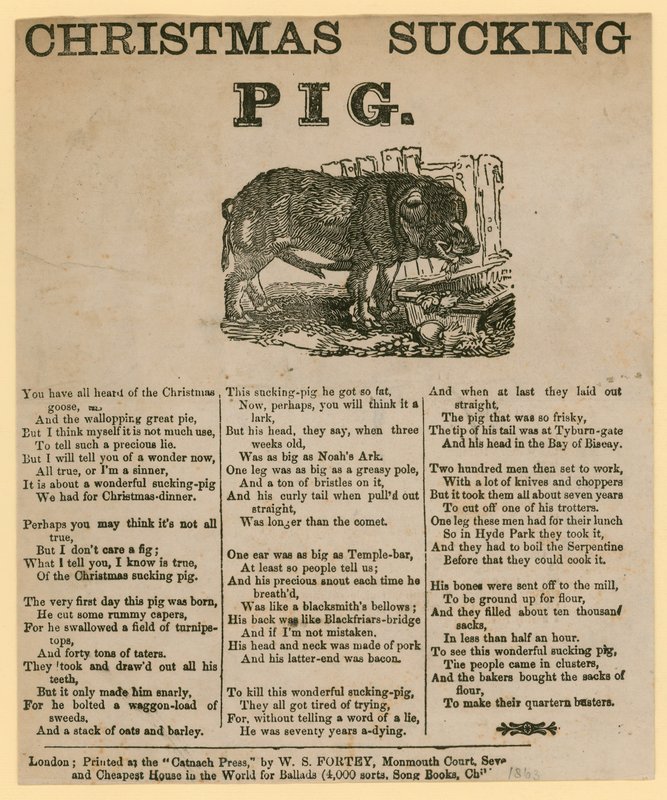 Weihnachtsspanferkel, Vers datiert 1863 von English School