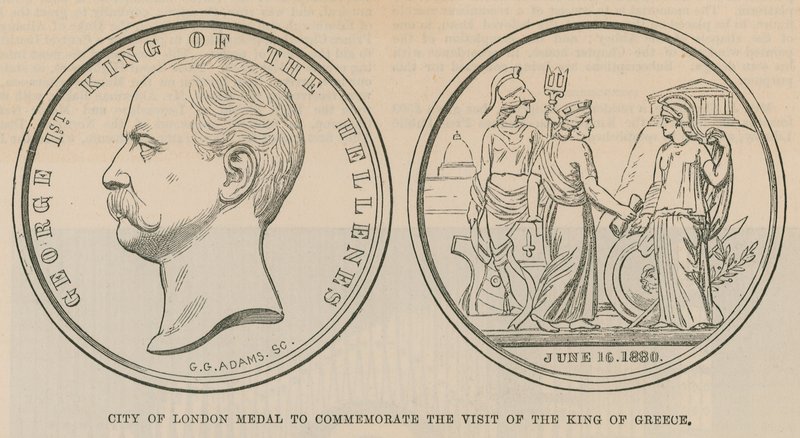 Stadt London Medaille zur Erinnerung an den Besuch des Königs von Griechenland im Juni 1880 von English School