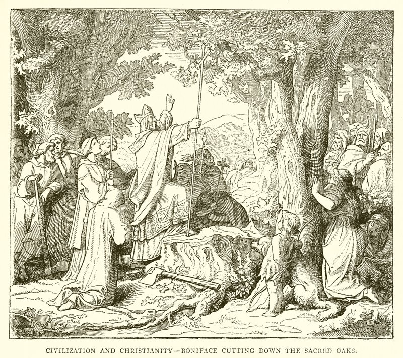 Zivilisation und Christentum – Bonifatius fällt die heiligen Eichen von English School