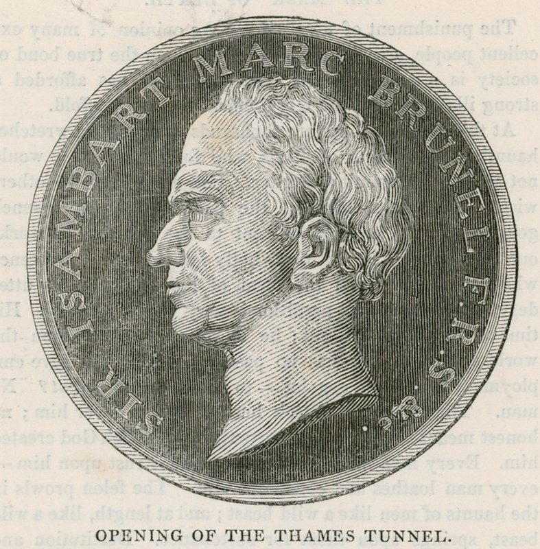 Münze, die zur Zeit der Eröffnung des Thames-Tunnels ausgegeben wurde von English School