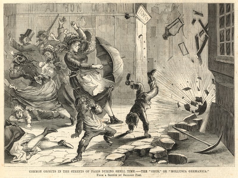 Gewöhnliche Objekte auf den Straßen von Paris während der Granatenzeit von English School