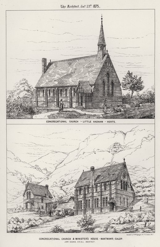 Kongregationalistische Kirche, Little Hadham, Herts; Kongregationalistische Kirche und Pfarrhaus, Nantmawr, Salop von English School