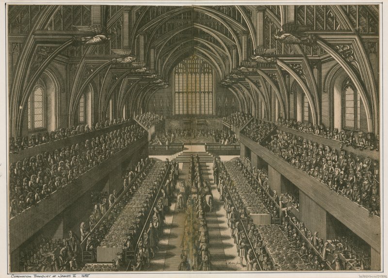 Krönungsbankett von Jakob II. 1685 in der Westminster Hall, London von English School