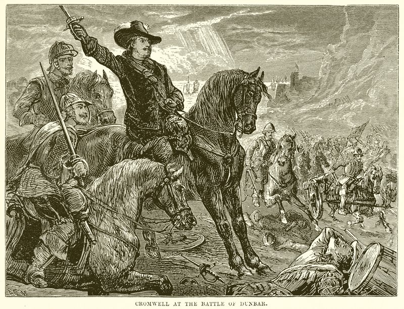 Cromwell in der Schlacht von Dunbar von English School
