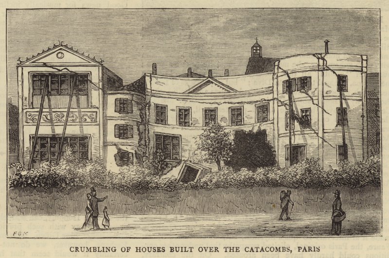 Einsturz von Häusern über den Katakomben, Paris von English School