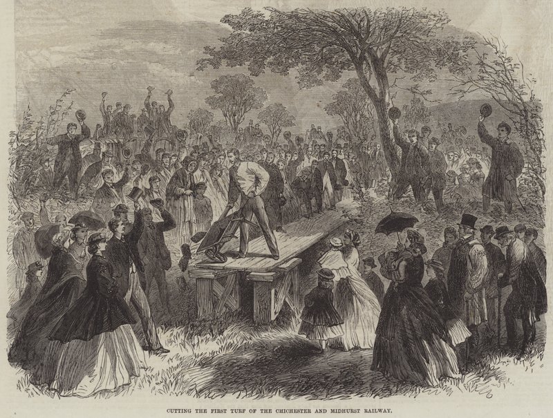 Erster Spatenstich der Chichester und Midhurst Railway (Stich) von English School