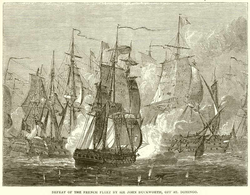 Niederlage der französischen Flotte durch Sir John Duckworth vor St. Domingo von English School