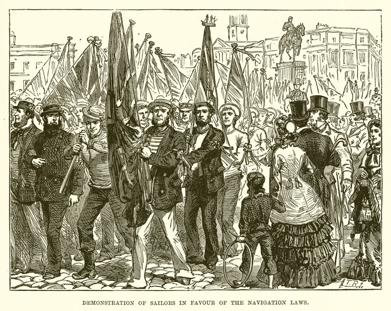 Demonstration der Seeleute zugunsten der Navigationsgesetze von English School