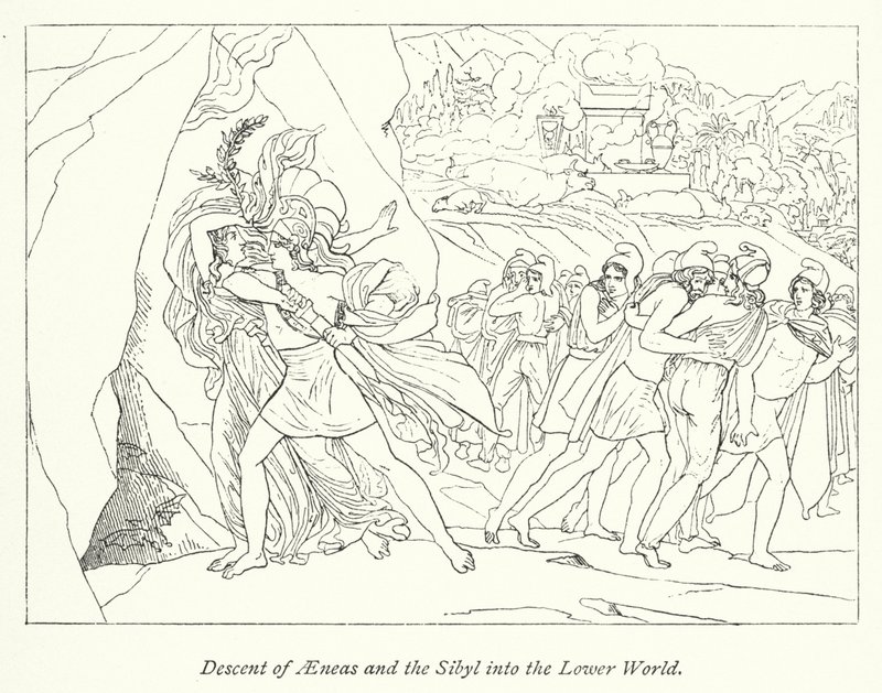 Abstieg von Aeneas und der Sibylle in die Unterwelt von English School