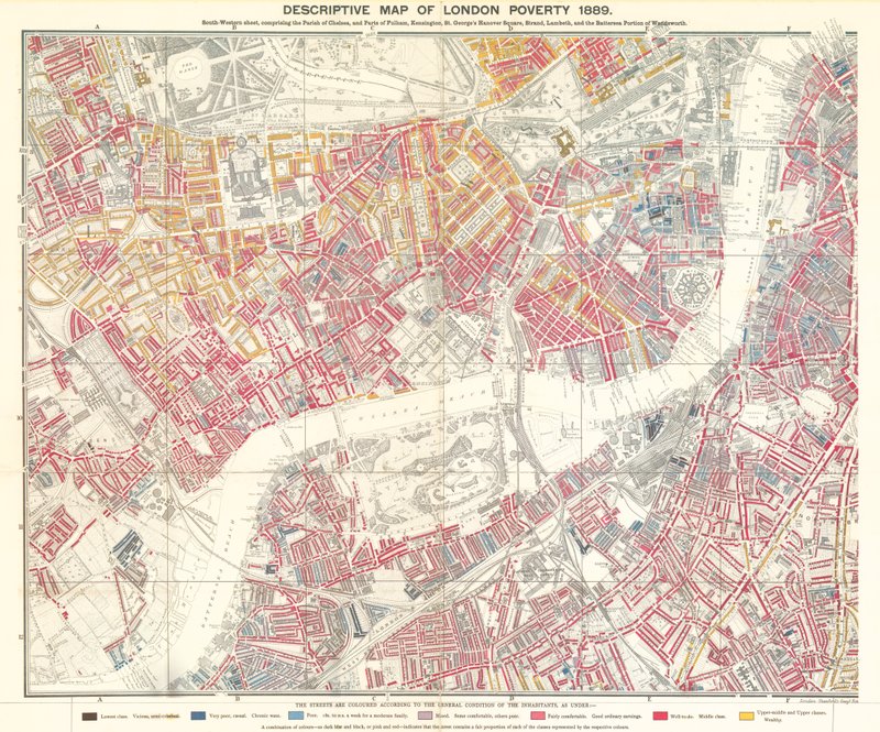 Beschreibende Karte der Armut in London, 1889 von English School
