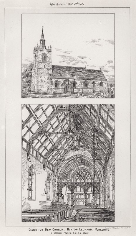 Entwurf für eine neue Kirche, Burton Leonard, Yorkshire (Stich) von English School