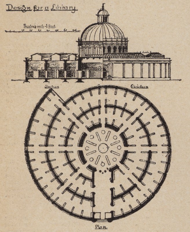 Entwurf für eine unendlich erweiterbare Bibliothek (Lithografie) von English School
