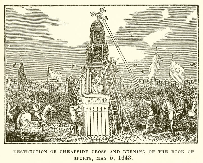 Zerstörung des Cheapside-Kreuzes und Verbrennung des Buches der Sportarten, 5. Mai 1643 von English School