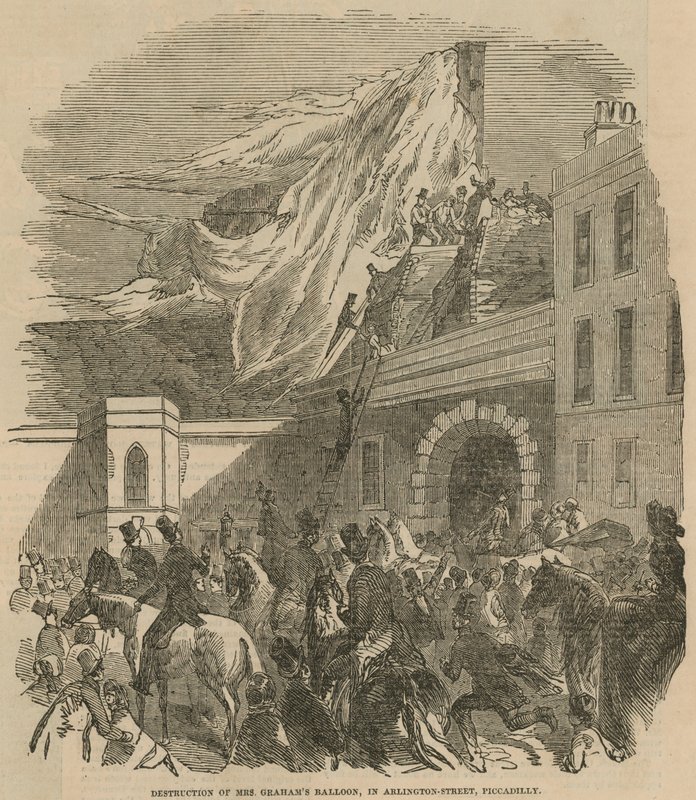 Zerstörung des Ballons von Mrs. Graham in der Arlington Street, Piccadilly von English School