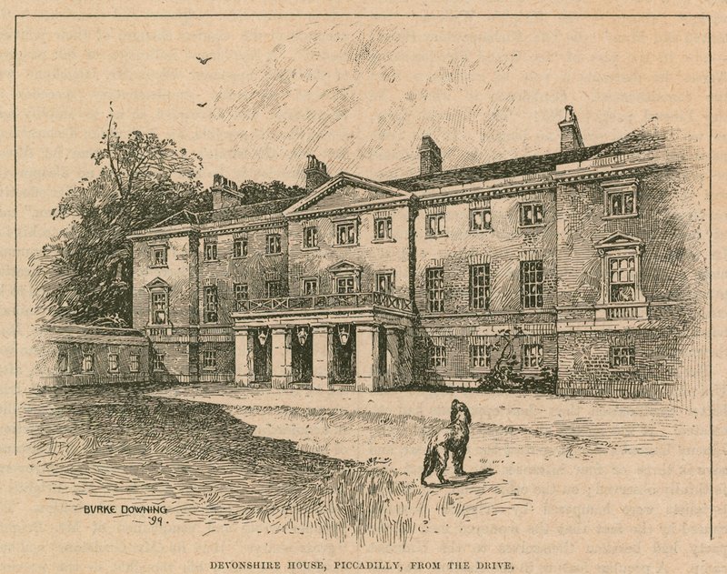 Devonshire House, Piccadilly, London, von der Auffahrt aus von English School