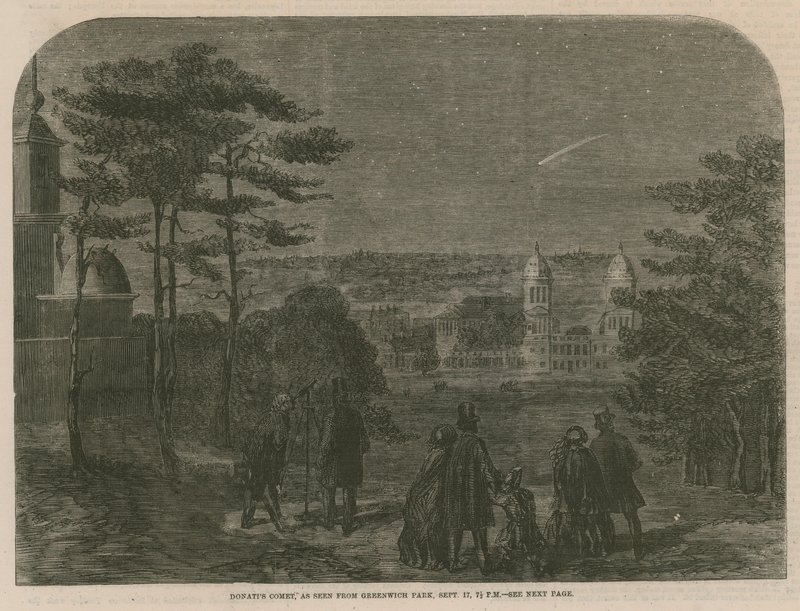 Donatis Komet, gesehen vom Greenwich Park, 17. September 1858, um 19:30 Uhr von English School