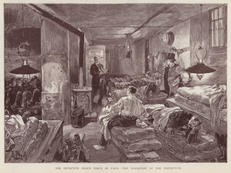 Schlafsaal in der Polizeipräfektur von Paris, Frankreich von English School