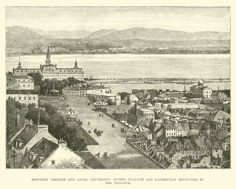 Dufferin-Terrasse und Laval-Universität, Quebec-Beaupre und Laurentianische Berge in der Ferne von English School