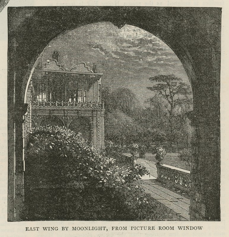Ostflügel bei Mondschein, vom Fenster des Bildersaals, Holland House von English School
