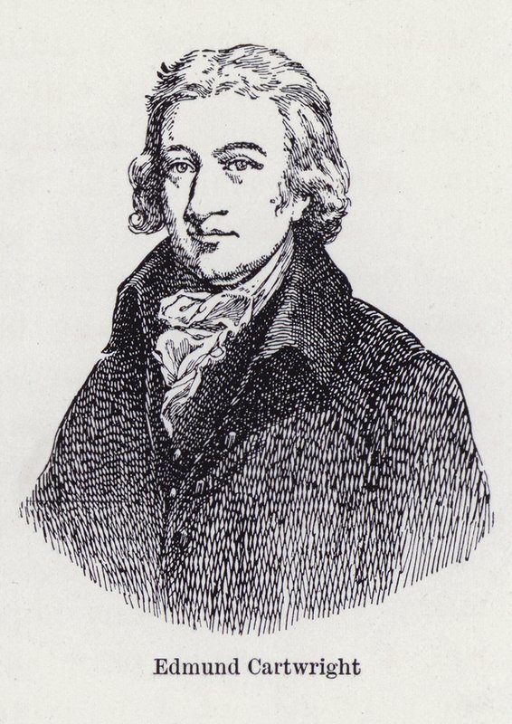 Edmund Cartwright, englischer Erfinder des mechanischen Webstuhls (Lithographie) von English School