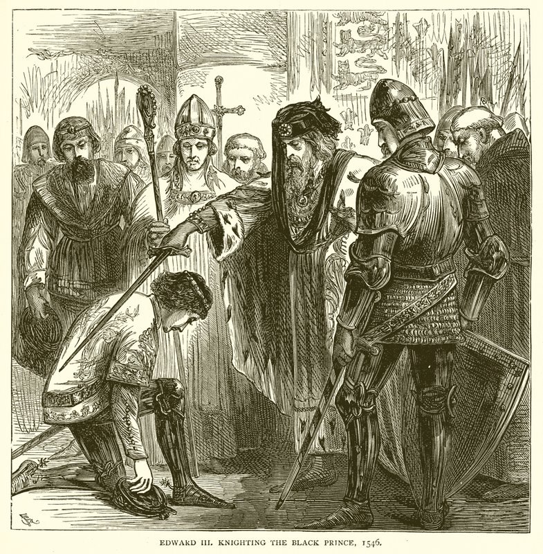 Eduard III. schlägt den Schwarzen Prinzen zum Ritter, 1546 von English School