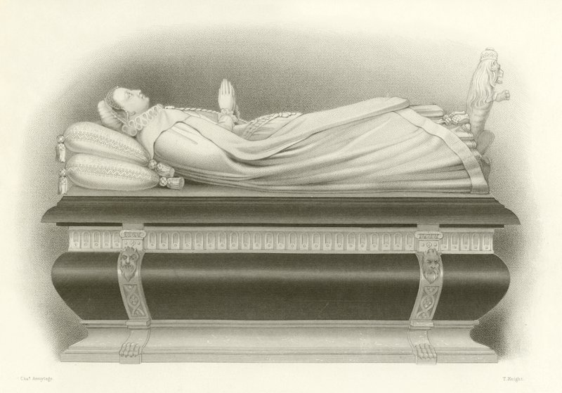 Abbild von Maria Stuart auf ihrem Grab in der Westminster Abbey von English School