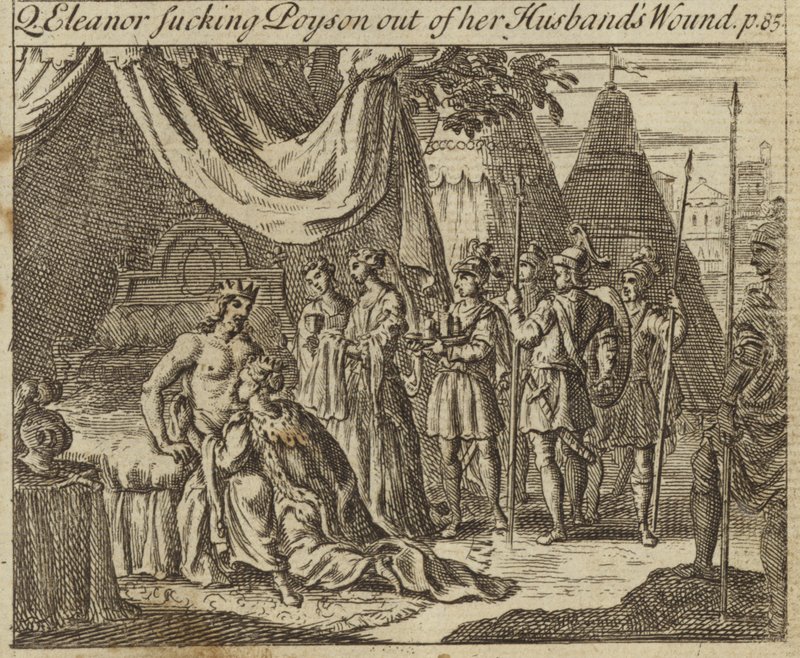 Eleanor von Kastilien, Königin von König Eduard I. von England, saugt Gift aus der Wunde ihres Mannes, erlitten bei einem Attentat in Akkon, 1272 von English School