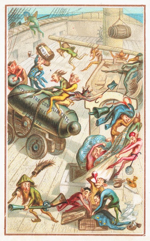 Elfen auf Deck, Weihnachtskarte von English School