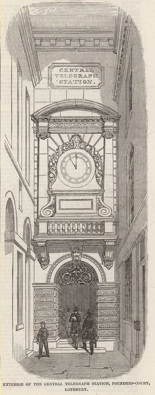 Außenansicht der zentralen Telegraphenstation, Pounders Court, Lothbury von English School