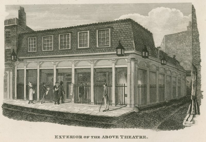 Außenansicht des Royal Olympic Theatre, Wych Street, nahe Drury Lane, London von English School