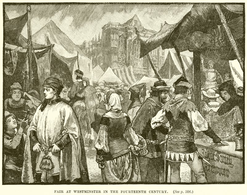 Jahrmarkt in Westminster im vierzehnten Jahrhundert von English School