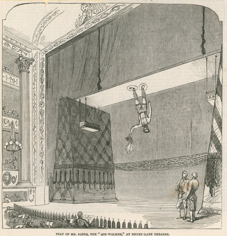Kunststück von Mr. Sands, dem Luftwanderer, im Drury Lane Theatre, London von English School