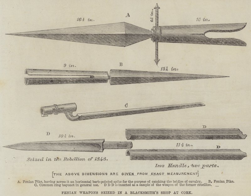 Fenianische Waffen, beschlagnahmt in einer Schmiede in Cork (Gravur) von English School
