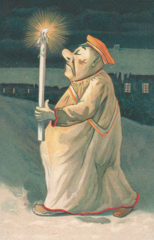 Figur eines Mannes, der eine hohe Kerze hält von English School