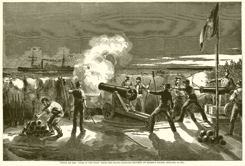 Beschuss der Star of the West von der Batterie von South Carolina auf Morriss Island, 10. Januar 1861 von English School
