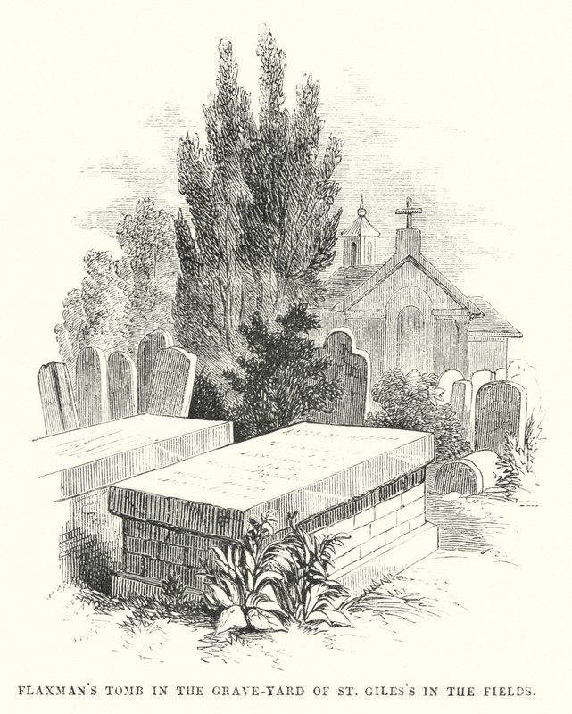 Flaxmans Grab im Friedhof von St. Giles in the Fields (Gravur) von English School