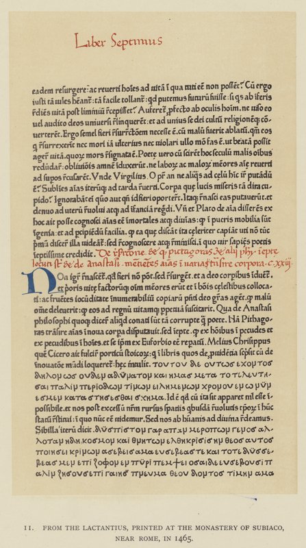 Aus dem Lactantius, gedruckt im Kloster Subiaco, in der Nähe von Rom, 1465 von English School