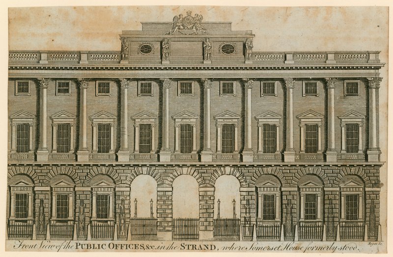 Vorderansicht der öffentlichen Büros im Strand, wo früher das Somerset House stand von English School