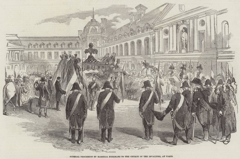 Begräbnisprozession von Marschall Exelmans zur Kirche der Invaliden in Paris (Gravur) von English School