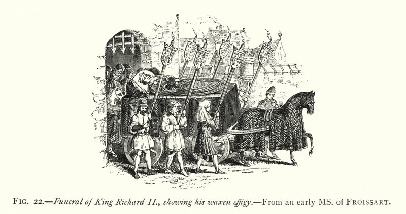 Beerdigung von König Richard II., mit seiner Wachsfigur von English School