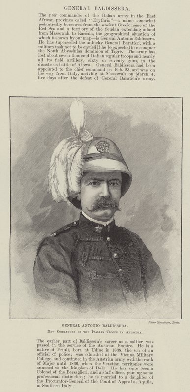 General Antonio Baldissera, neuer Kommandeur der italienischen Truppen in Abessinien (Stich) von English School