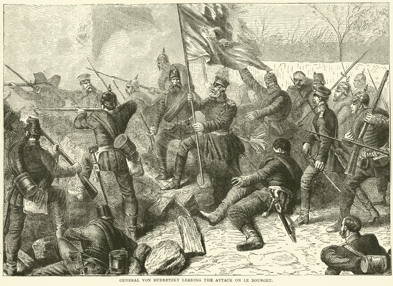 General Von Budretzky führt den Angriff auf Le Bourget an, Oktober 1870 von English School