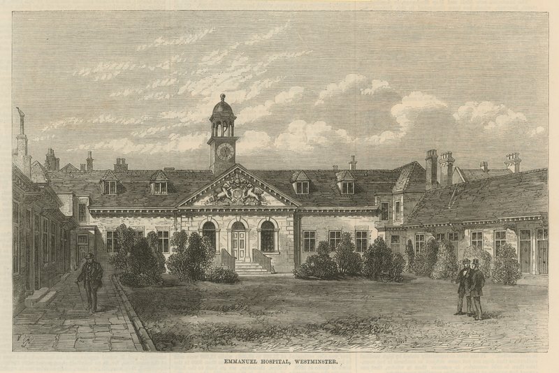 Gesamtansicht des Emanuel Hospital von English School
