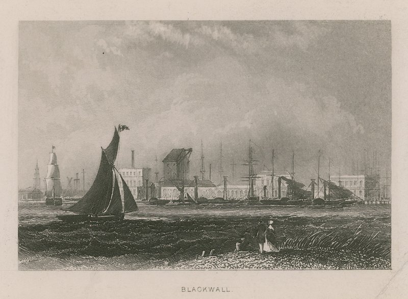 Gesamtansicht der Boote auf der Themse bei Blackwall von English School
