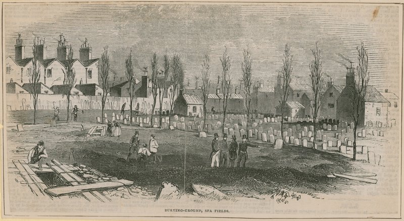 Gesamtansicht des Friedhofs in Spa Fields von English School